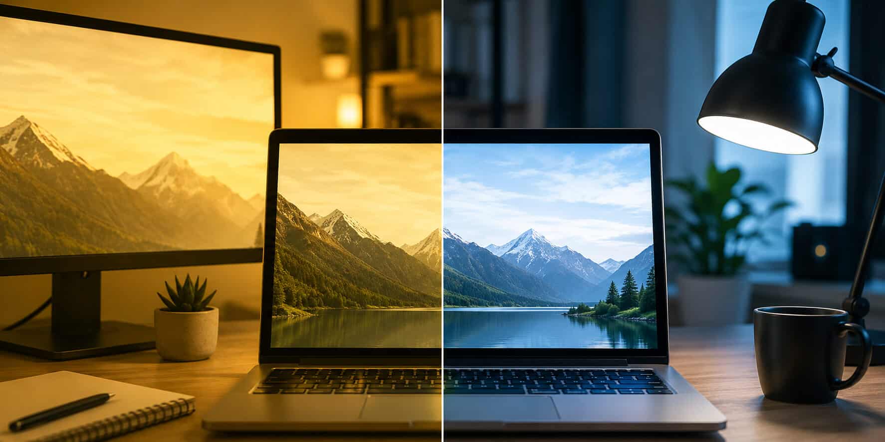 Laptop screen showing a yellow tint display before color correction